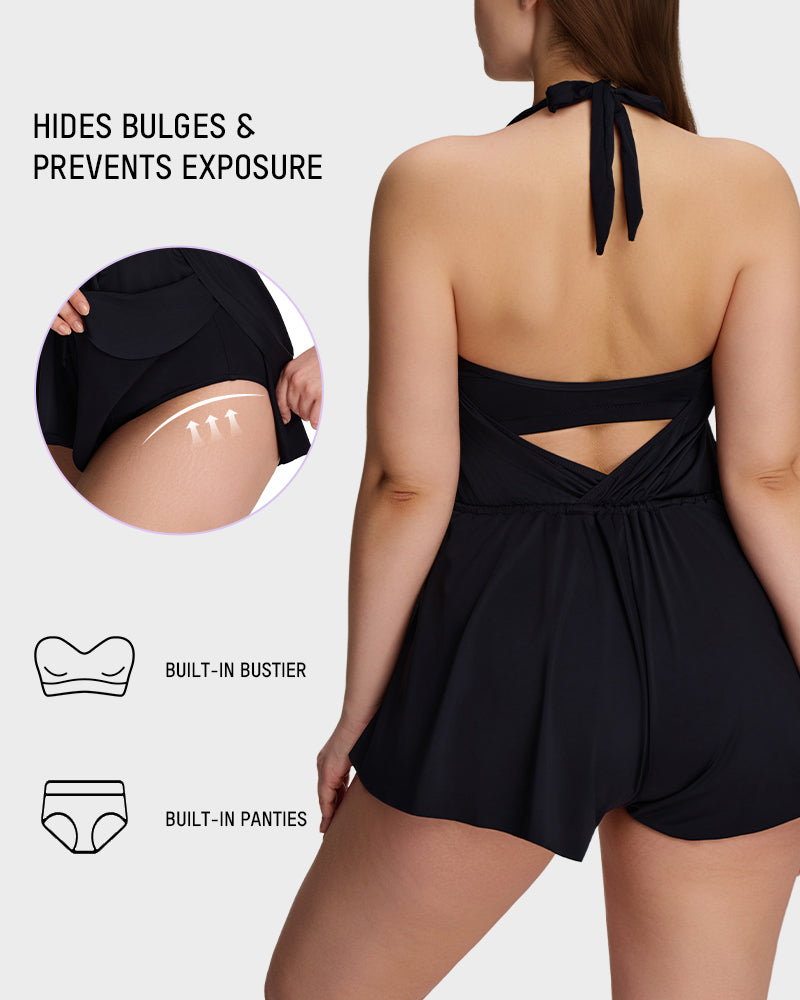 SculptSkin™ AirLift Halter V-Neck Swim Romper