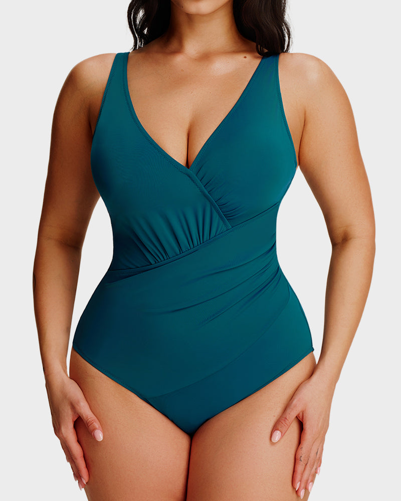 Sculpt Ease Ruched V-Neck One-Piece Swimsuit