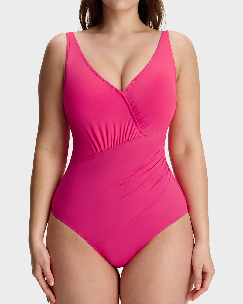 Sculpt Ease Ruched V-Neck One-Piece Swimsuit