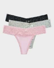 Seamless Low-Rise Lace Thong Panties (3 Pack)