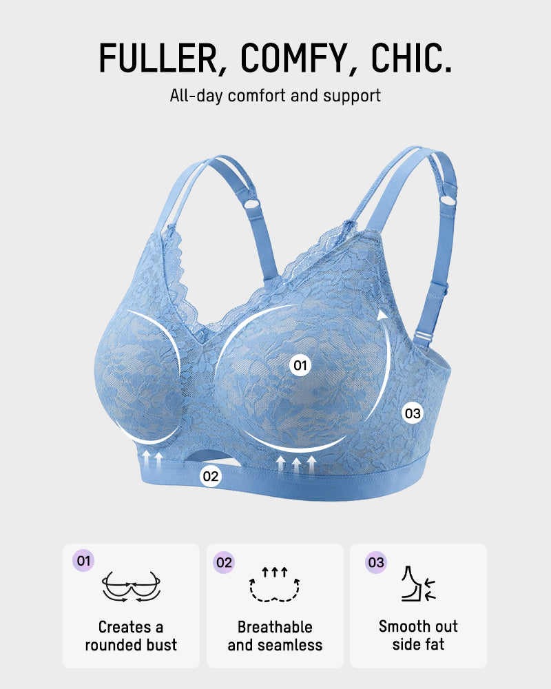 Seamless Lace Push-Up Bra with Side Smoothing & Lift Support