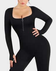 Seamless Ribbed Zip-Front Jumpsuit