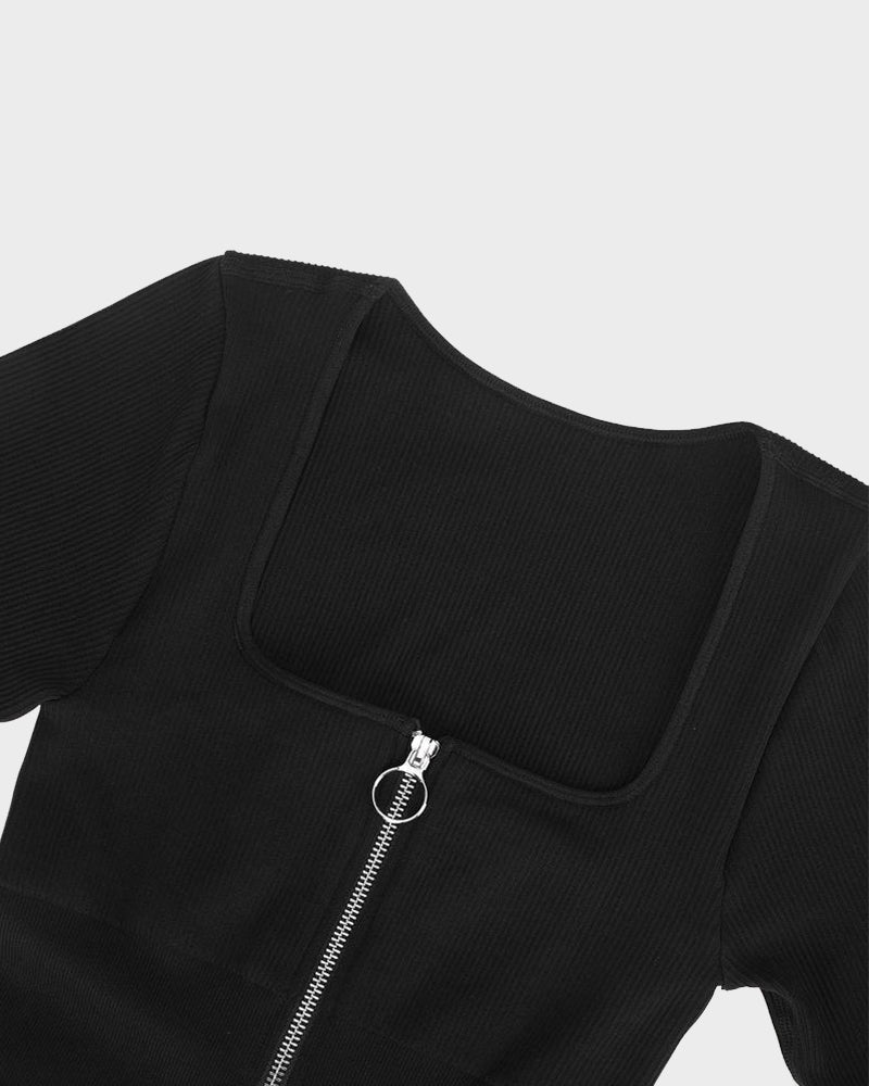 Seamless Ribbed Zip-Front Jumpsuit