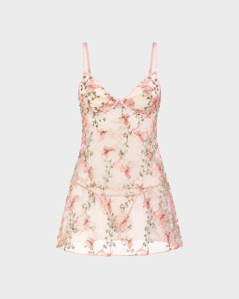 Seductive 3D Butterfly Embroidery Mesh Babydoll