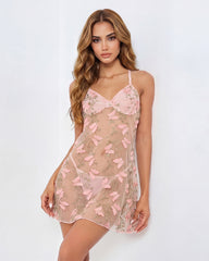 Seductive 3D Butterfly Embroidery Mesh Babydoll