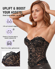Sheer Mesh Lace-Trim Front-Hook Overbust Corset