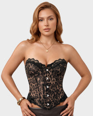 Sheer Mesh Lace-Trim Front-Hook Overbust Corset