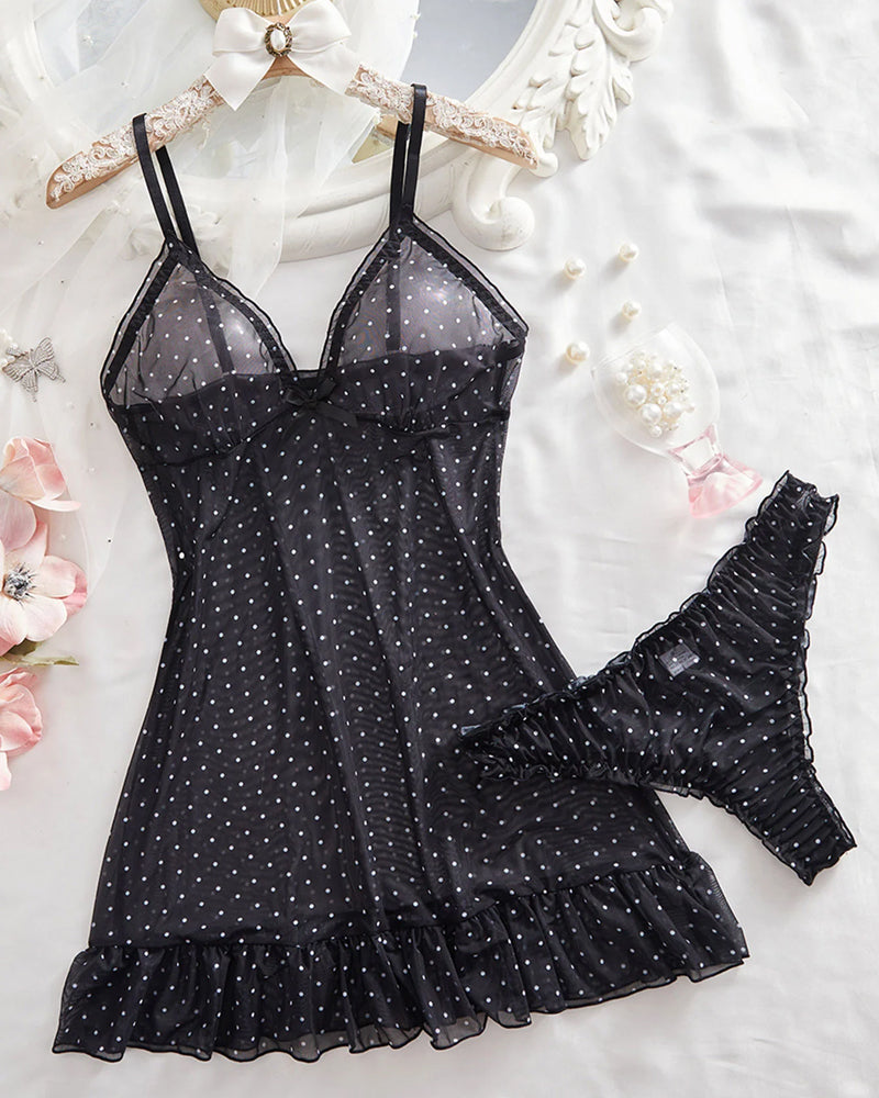 Sheer Polka Dot Babydoll Lingerie Set