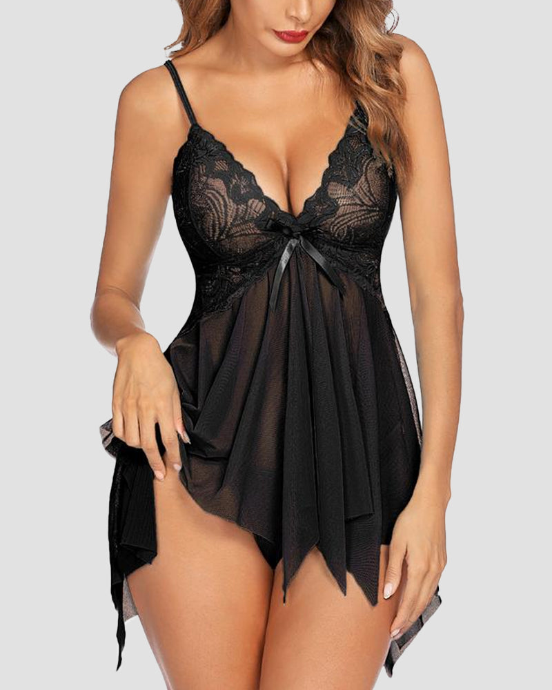 Sheer Lace Babydoll Lingerie G String
