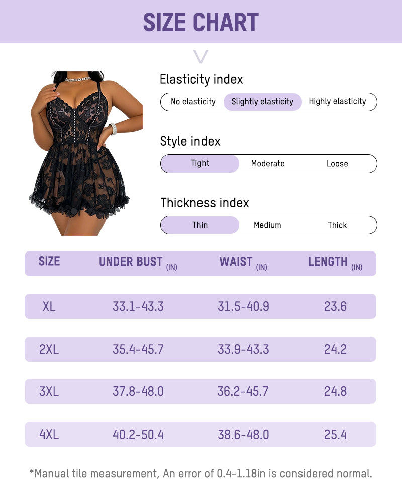 Sheer Lace Rhinestone Babydoll