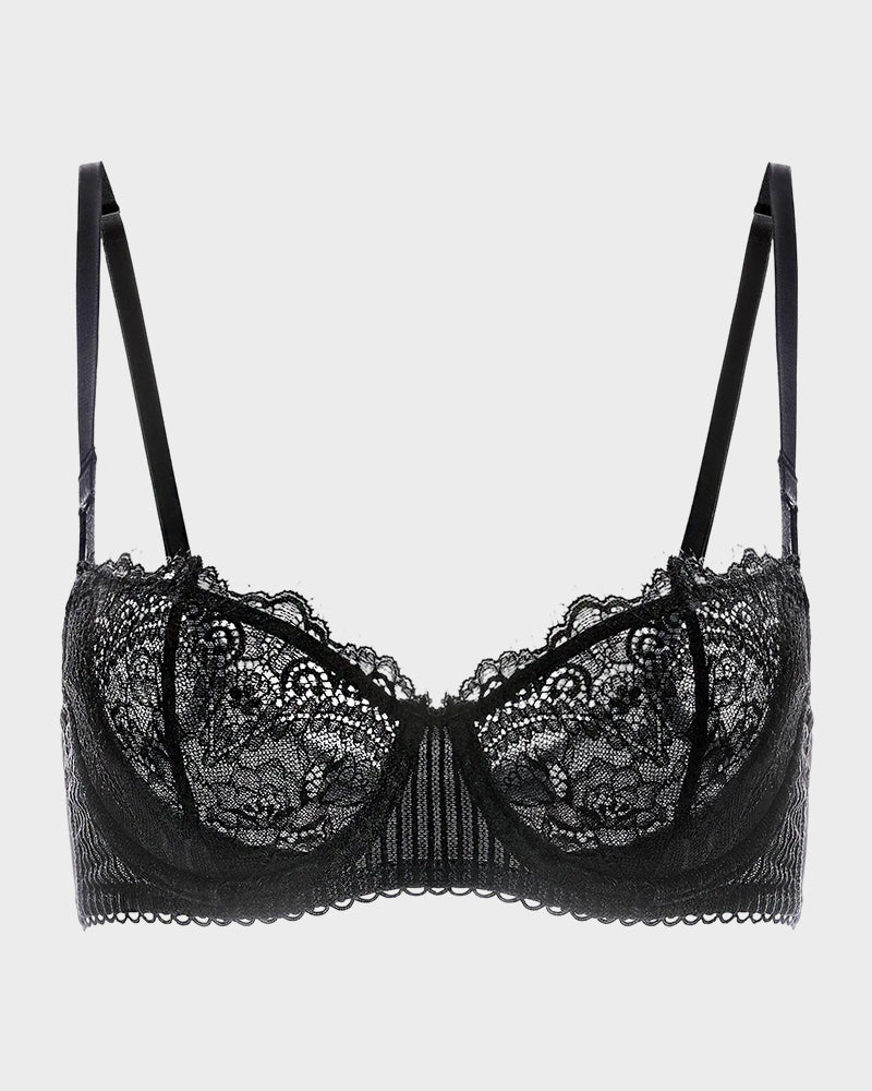 Sheer Lace Unlined Push-Up Balconette Bra