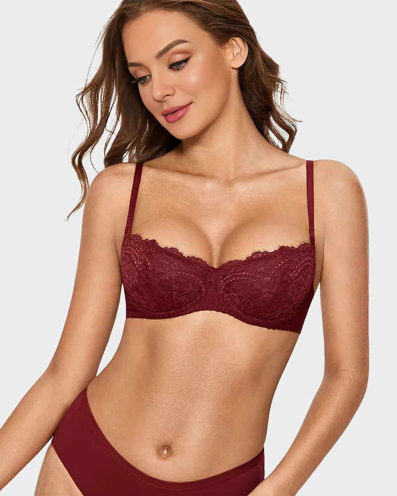 Sheer Lace Unlined Push-Up Balconette Bra
