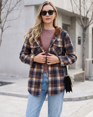 Sherpa-Lined Plaid Hooded Shacket