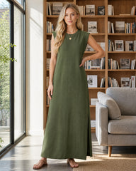 Sleeveless Side-Slit Maxi Dress with Pockets