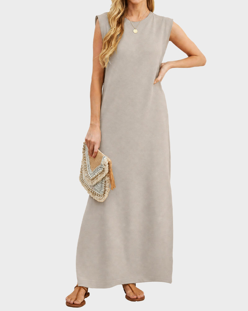 Sleeveless Side-Slit Maxi Dress with Pockets