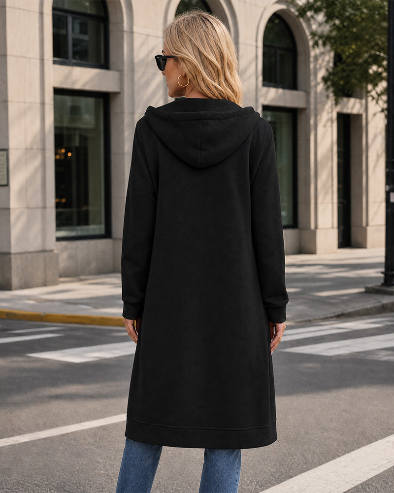 Slim-Fit Longline Zip-Up Hoodie Jacket