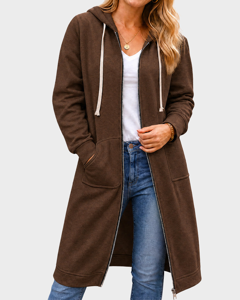 Slim-Fit Longline Zip-Up Hoodie Jacket