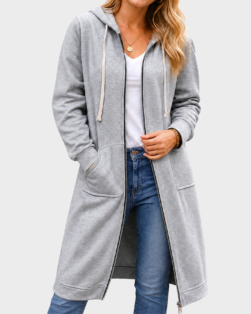 Slim-Fit Longline Zip-Up Hoodie Jacket