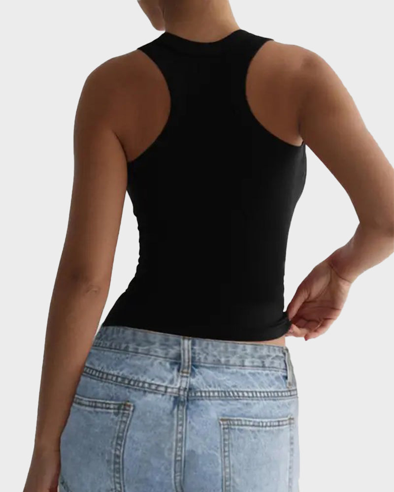 Slim-Fit Ribbed Crop Tank Top