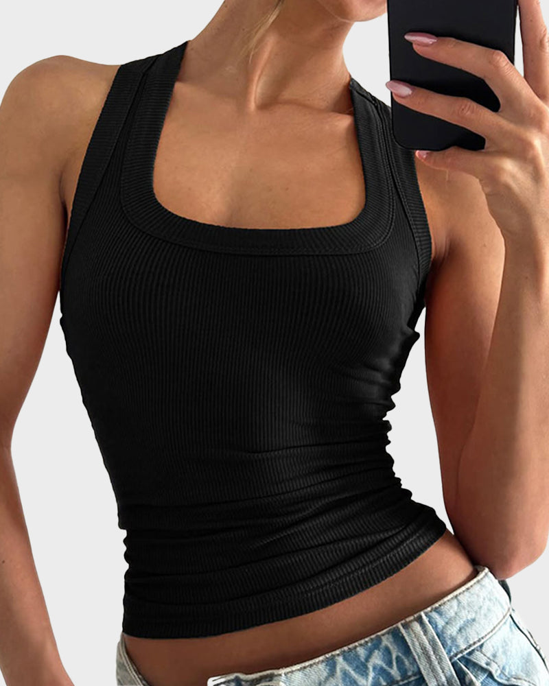 Slim Fit Ribbed Crop Tank Top
