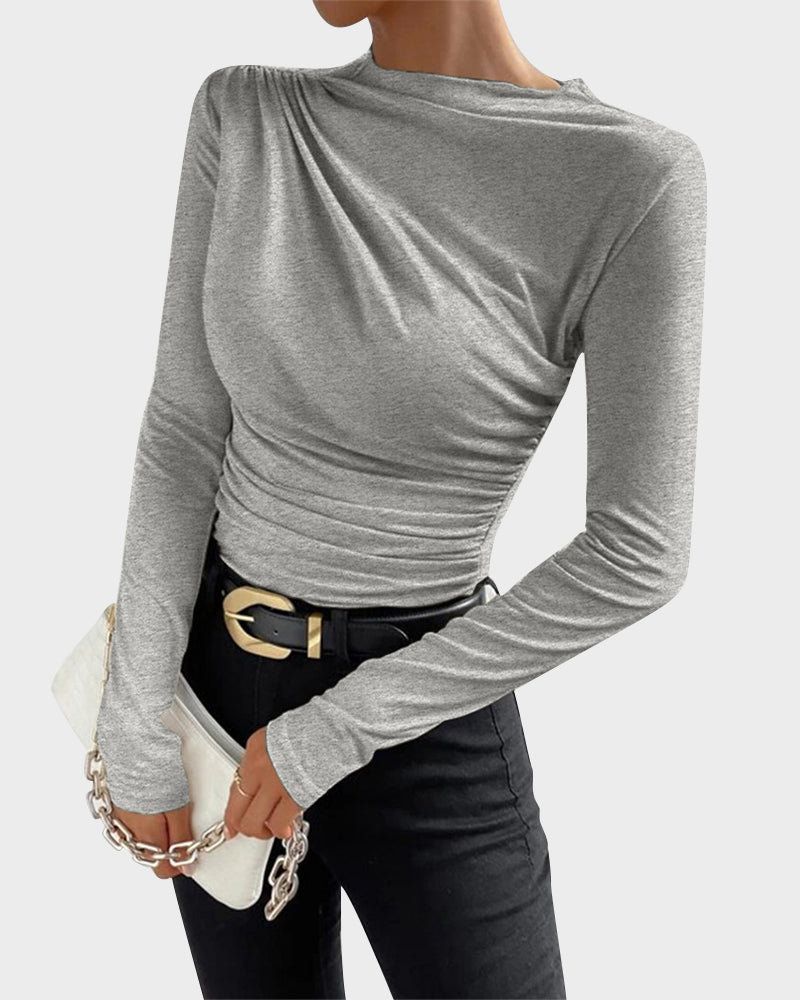 Slim Fit Ruched High-Neck T-Shirt Top