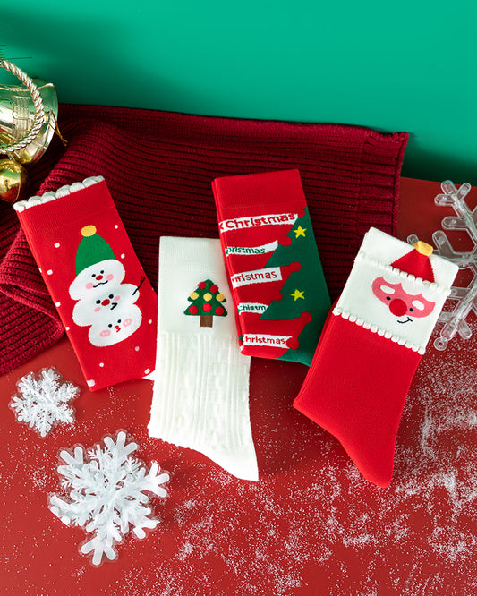 Christmas Print Soft Comfort Socks (4 Pack)