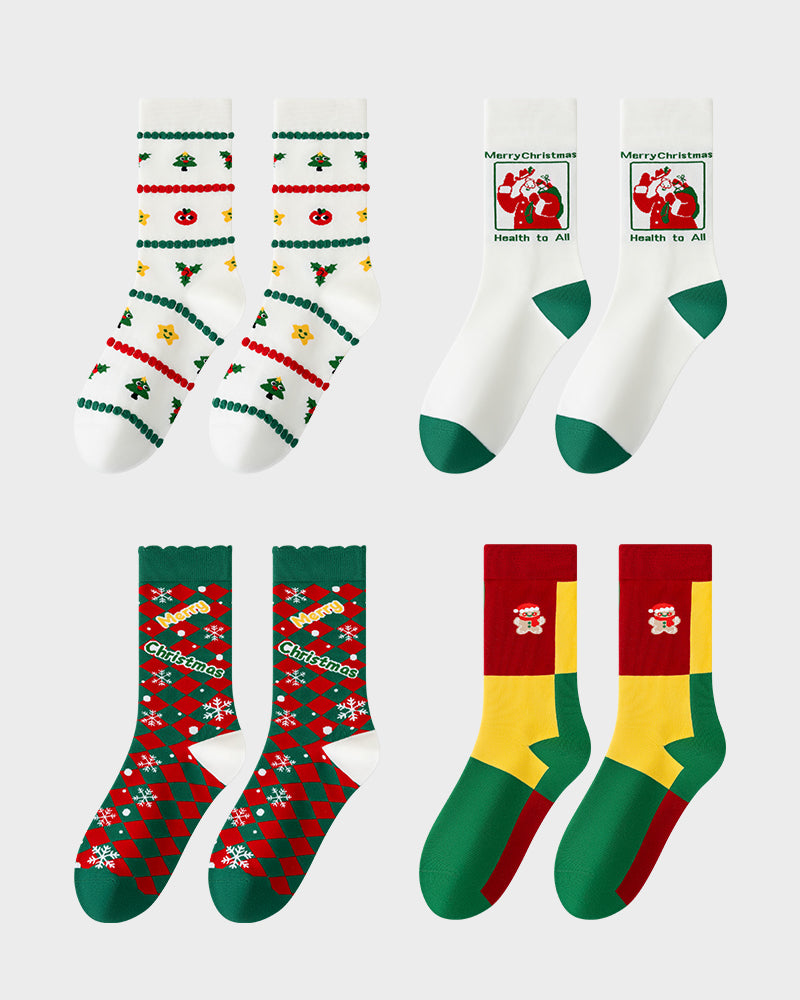 Christmas Print Soft Comfort Socks (4 Pack)