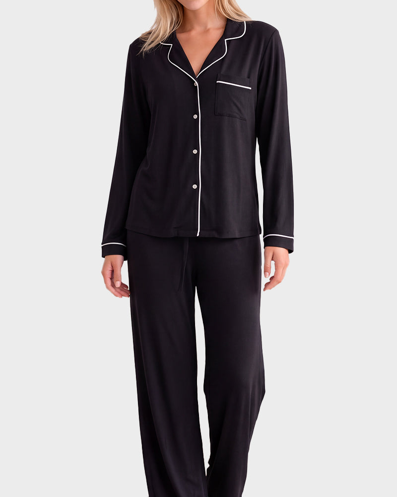 Soft Long-Sleeve Button-Front Pajama Set