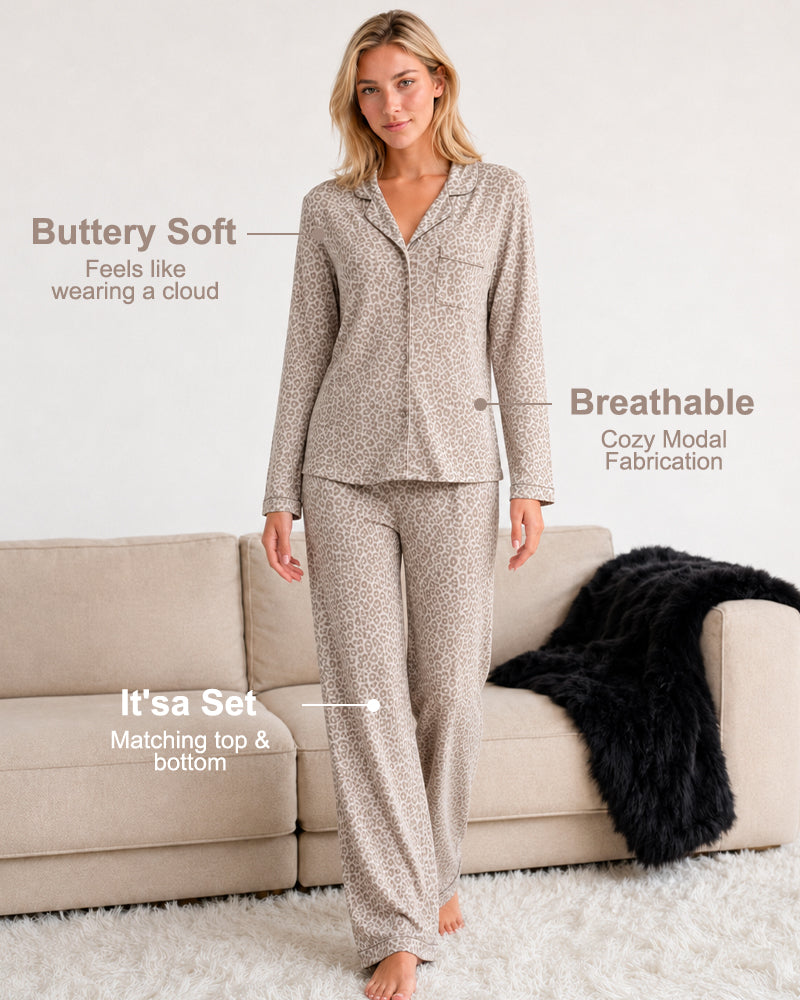 Soft Long-Sleeve Button-Front Pajama Set