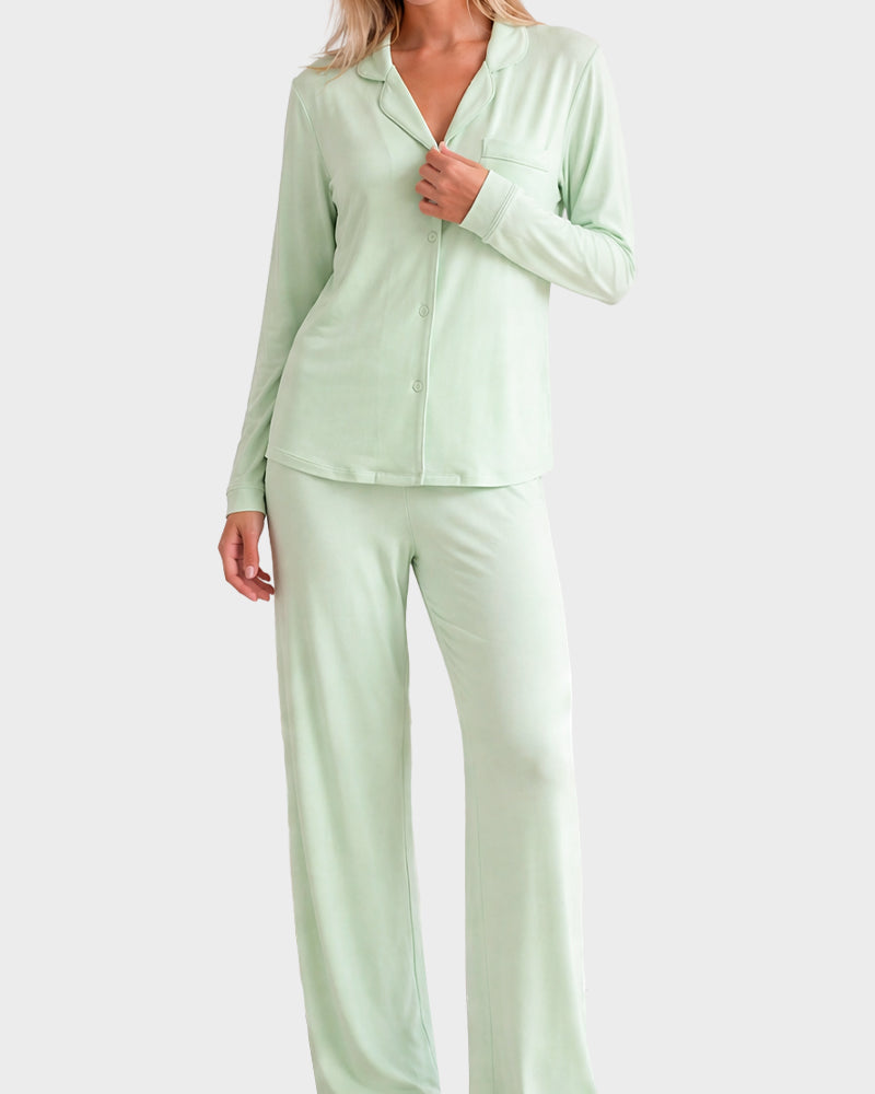 Soft Long-Sleeve Button-Front Pajama Set