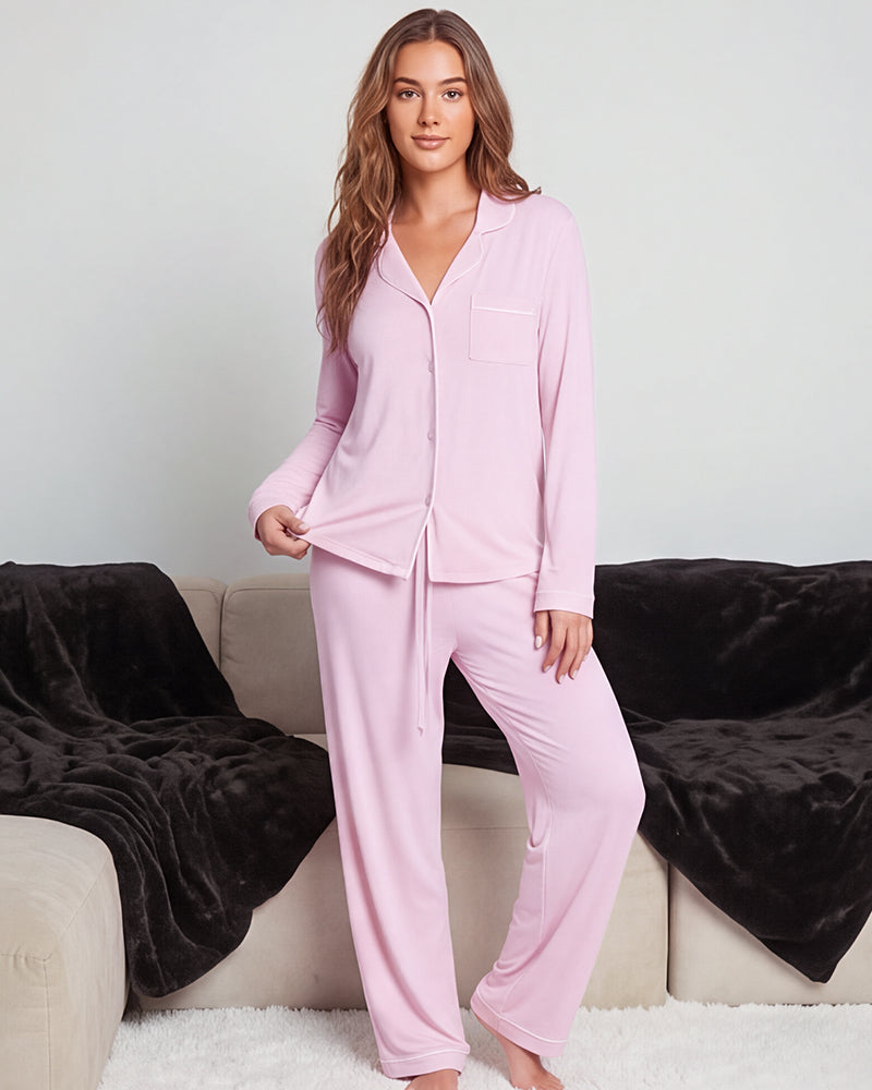 Soft Long-Sleeve Button-Front Pajama Set