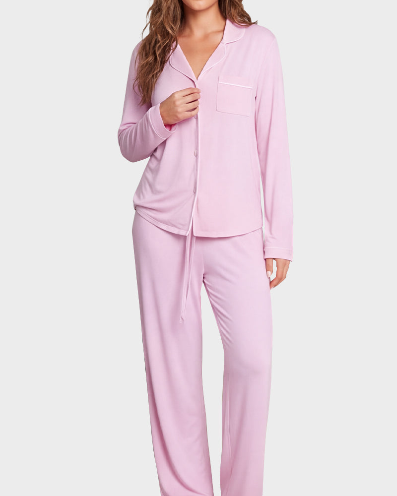 Soft Long-Sleeve Button-Front Pajama Set
