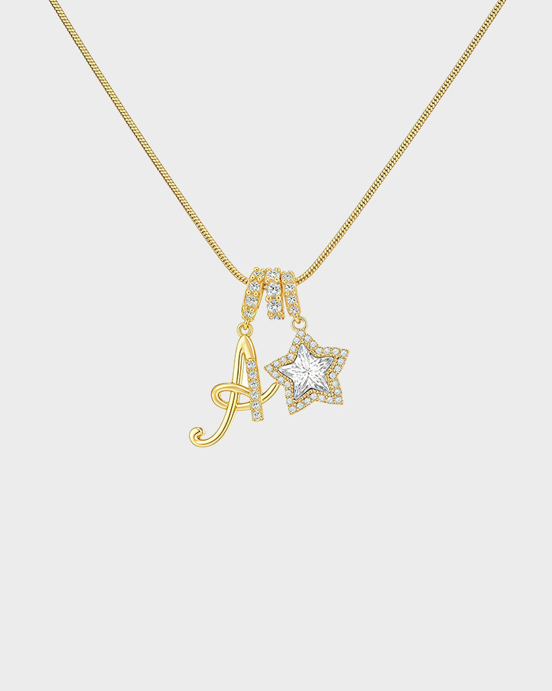 Sparkling Initial & Star Charm Necklace