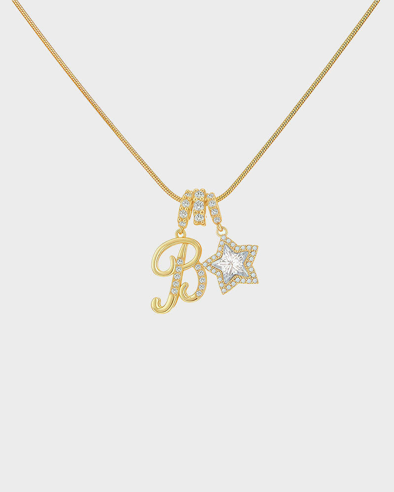 Sparkling Initial & Star Charm Necklace