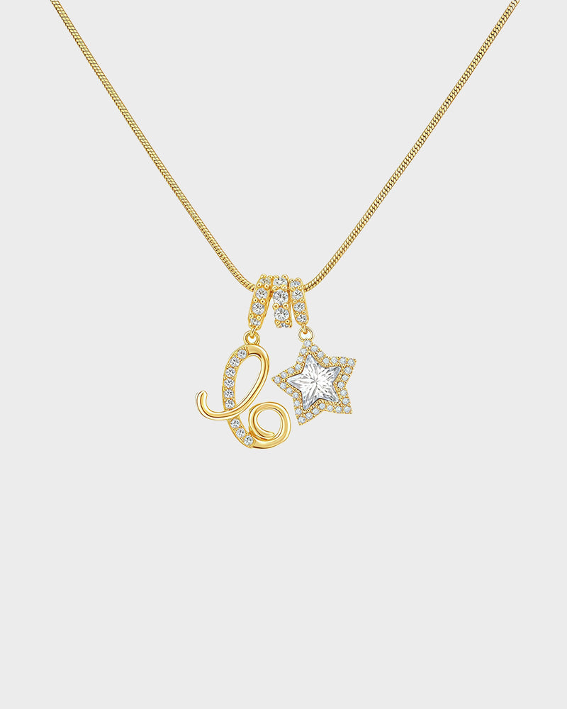 Sparkling Initial & Star Charm Necklace