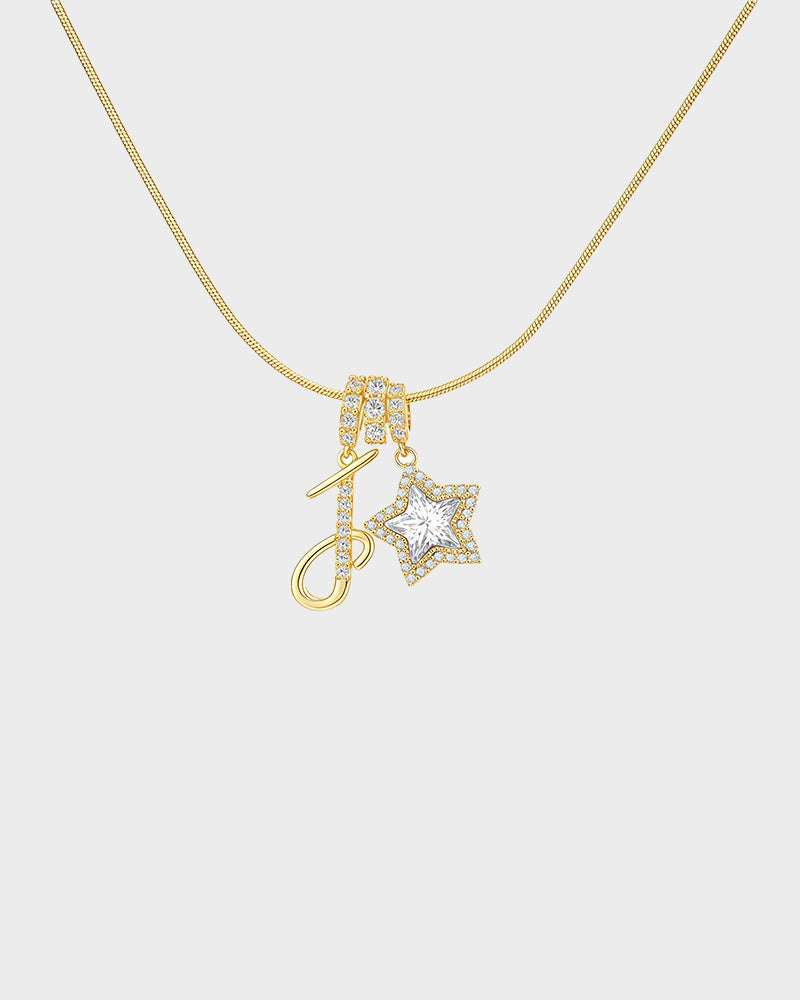 Sparkling Initial & Star Charm Necklace