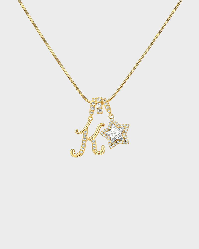 Sparkling Initial & Star Charm Necklace