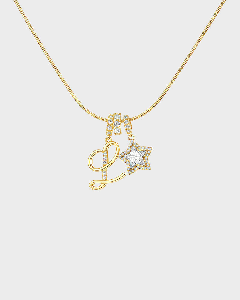 Sparkling Initial & Star Charm Necklace
