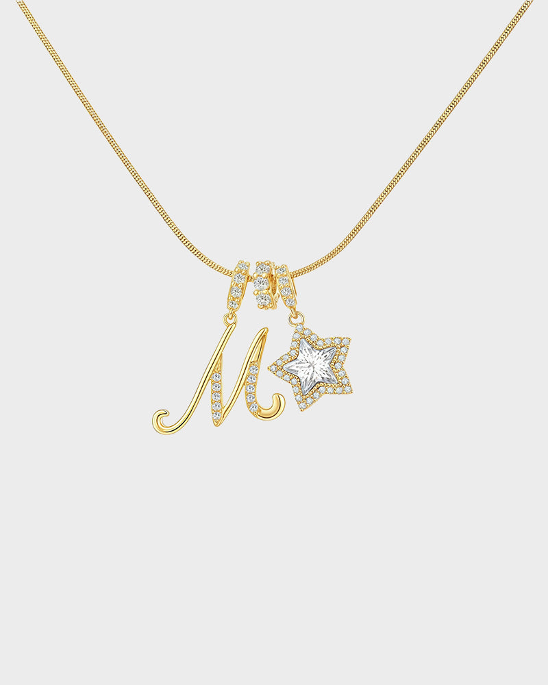 Sparkling Initial & Star Charm Necklace
