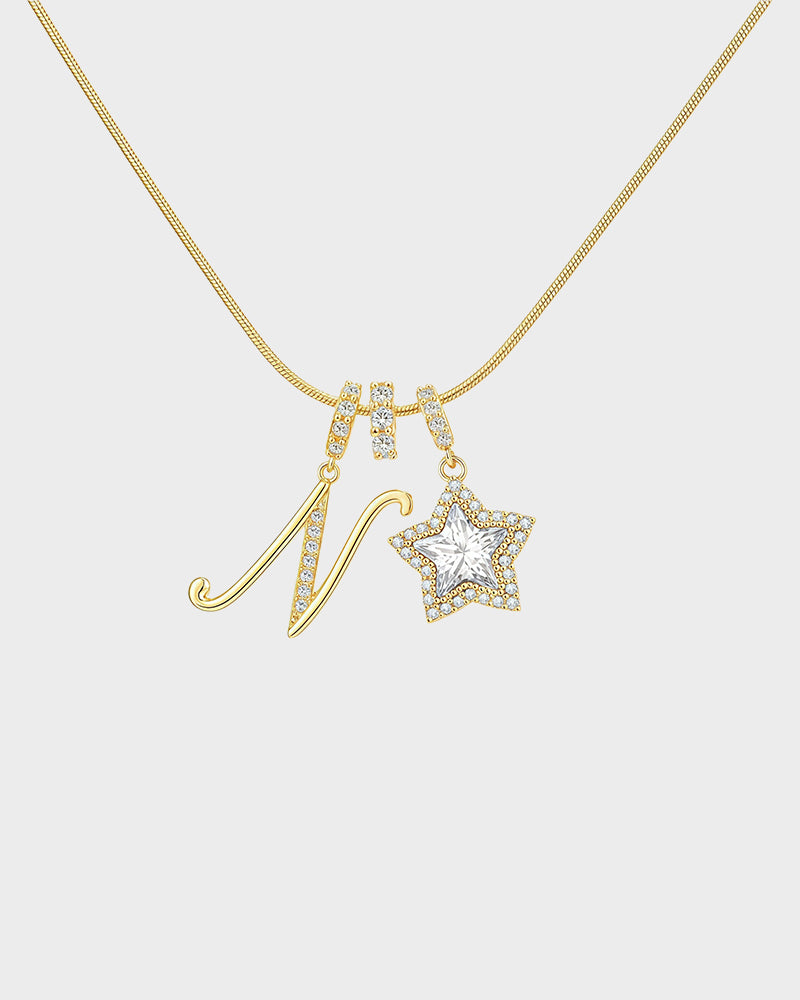 Sparkling Initial & Star Charm Necklace