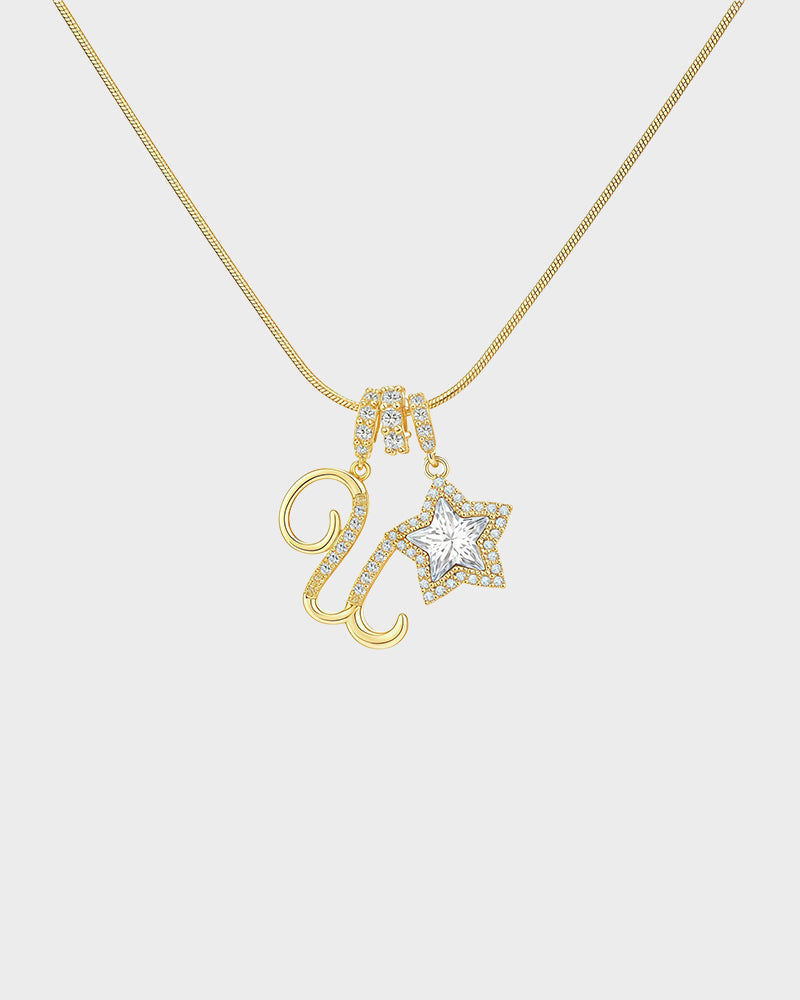 Sparkling Initial & Star Charm Necklace