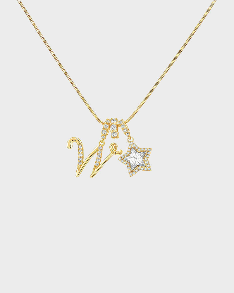 Sparkling Initial & Star Charm Necklace