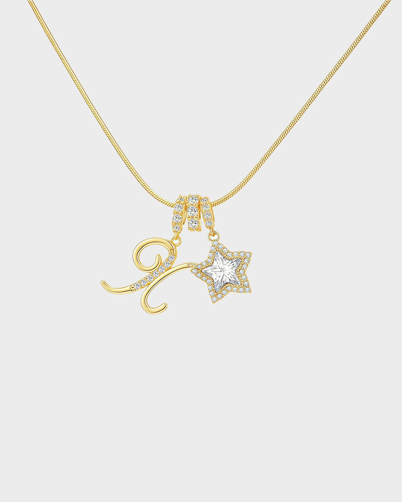 Sparkling Initial & Star Charm Necklace