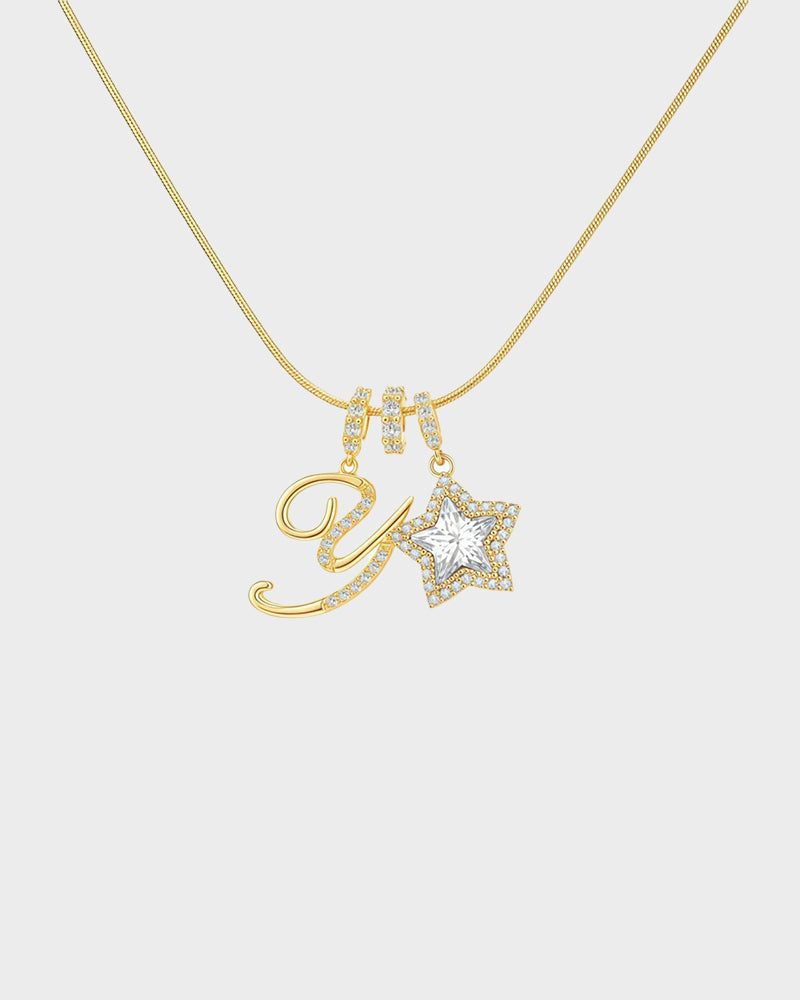 Sparkling Initial & Star Charm Necklace