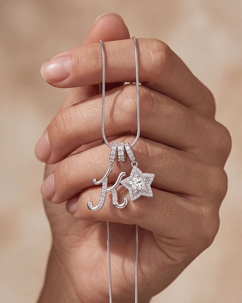 Sparkling Initial & Star Charm Necklace