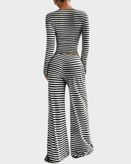 Stripe Crop Top & Wide Leg Two-Piece Lounge Set