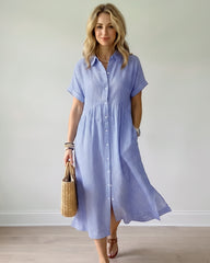 Striped Cotton Button-Front Midi Shirt Dress