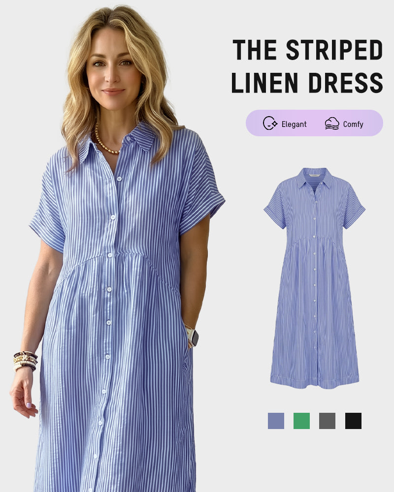 Striped Cotton Button-Front Midi Shirt Dress