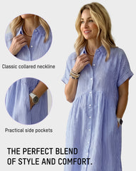Striped Cotton Button-Front Midi Shirt Dress