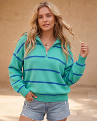 Striped Drop-Shoulder Quarter-Zip Knit Sweater